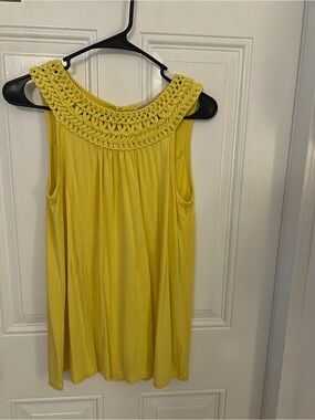Michael Kors Lemon Yellow Crochet Yoke Sleeveless Top